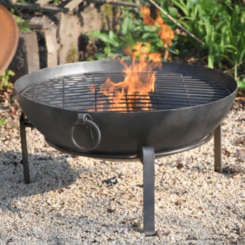 Indian Made 80cm / 800mm Kadai Fire Bowl With Iron Stand - Grill Options